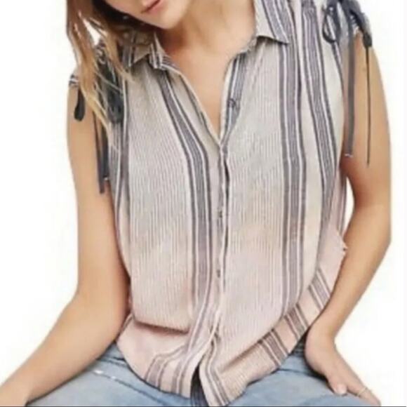 Free People Baby Blues Ombre Striped shirt Tie Size S - Picture 3 of 10